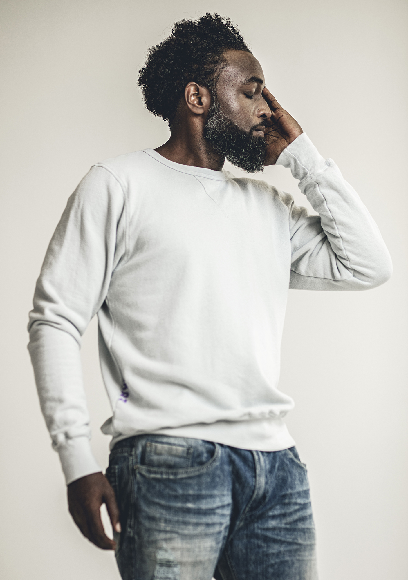 Blank Men's Crew in Dusty Blue - French Terry, Pullover, Long Sleeve Crewneck