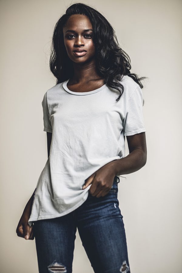 Blank Women s Tee in Dusty Blue Lightweight Cotton Garment Dyed Short Sleeve Loose Fit Boyfriend Tee 5683